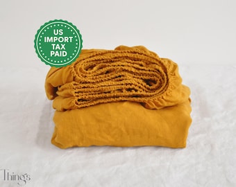 Kurkuma Leinen Spannbettlaken 1 Spannbettlaken Aufgeweichtes Leinenlaken Stonewashed Leinen Leinen Bettlaken Orangefarbenes Spannbettlaken aus gewaschenem Leinen