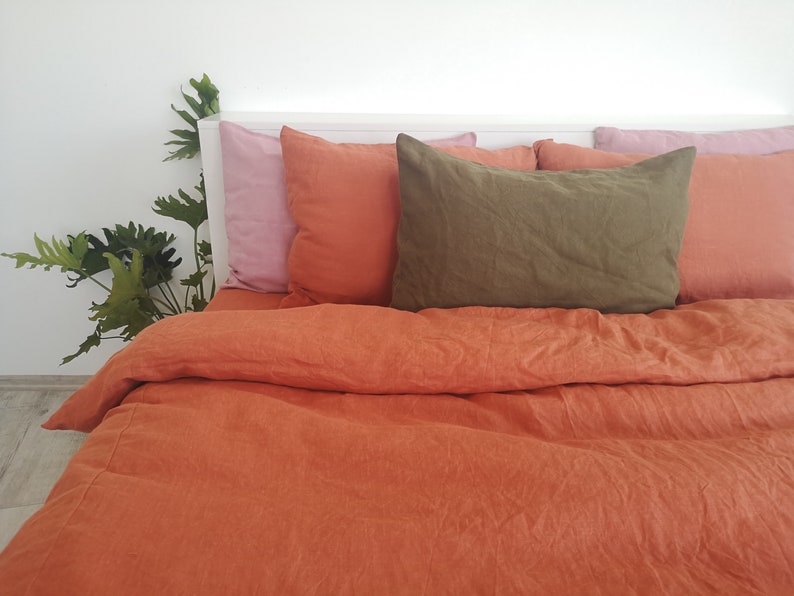 Burnt orange linen duvet cover / 1 duvet cover / Softened Etsy