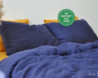 Indigo linen pillowcase Dark blue pillow cover King Queen Standard Euro Decorative Lumbar, Custom size Envelope closure