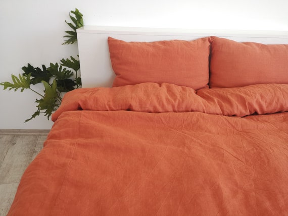 Burnt Orange Linen Duvet Cover 1 Duvet Cover Softened Etsy
