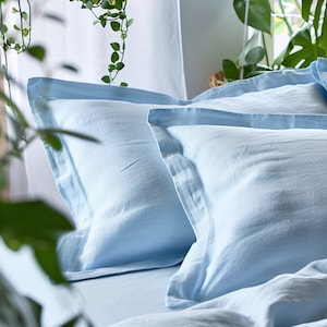 Sky blue linen Oxford sham Light blue sham pillow cover King Queen Standard Euro Decorative Lumbar, Custom size Envelope closure