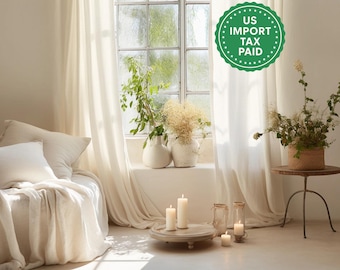 Ivory regular and blackout linen curtains 2 panels Unlined Cotton Blackout lining Medium weight linen Custom size