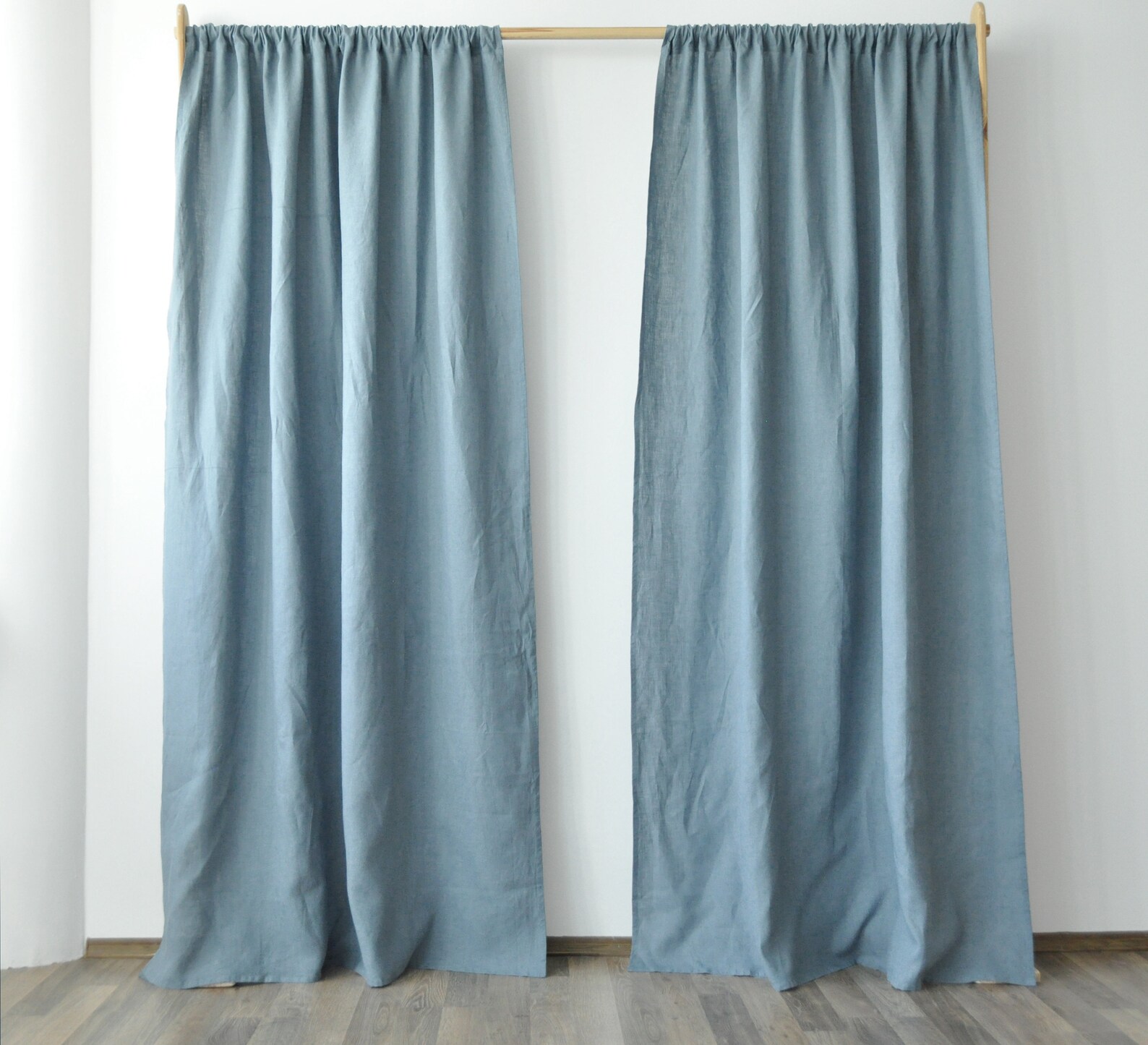 Dusty blue linen curtains / 2 panels / Stonewashed linen Etsy
