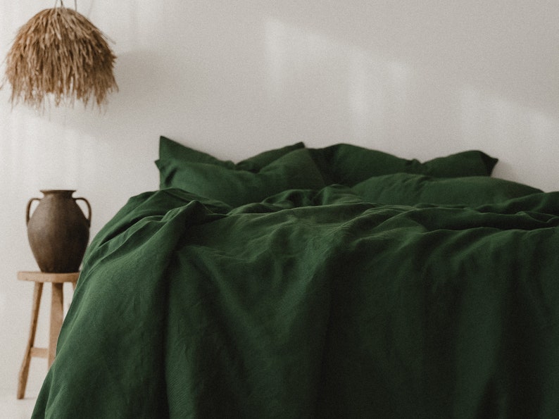 Forest Green Linen Pillow Cover Emerald Green Linen Etsy