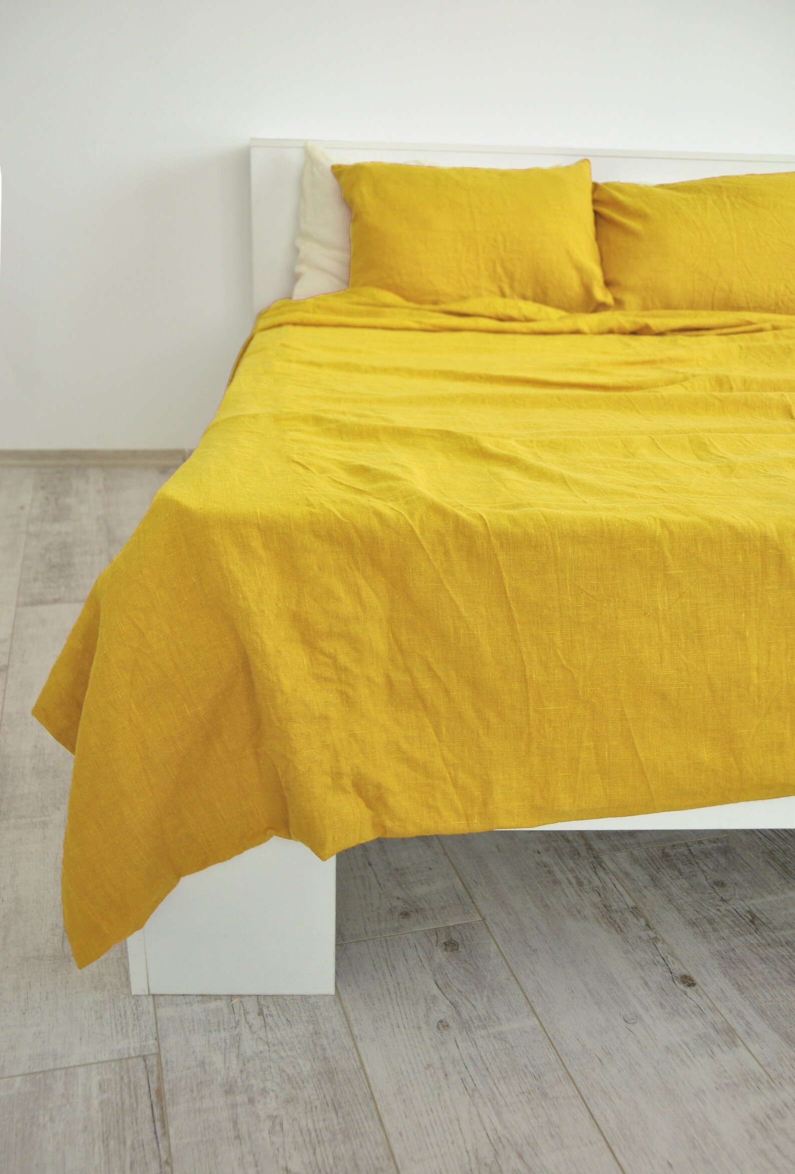 Bright yellow linen sheet set / 1 flat sheet 1 fitted sheet | Etsy