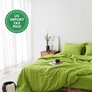Chartreuse green linen bedding set 1 Duvet cover and 2 Pillowcases Softened linen bedding Comforter cover set Quilt cover set