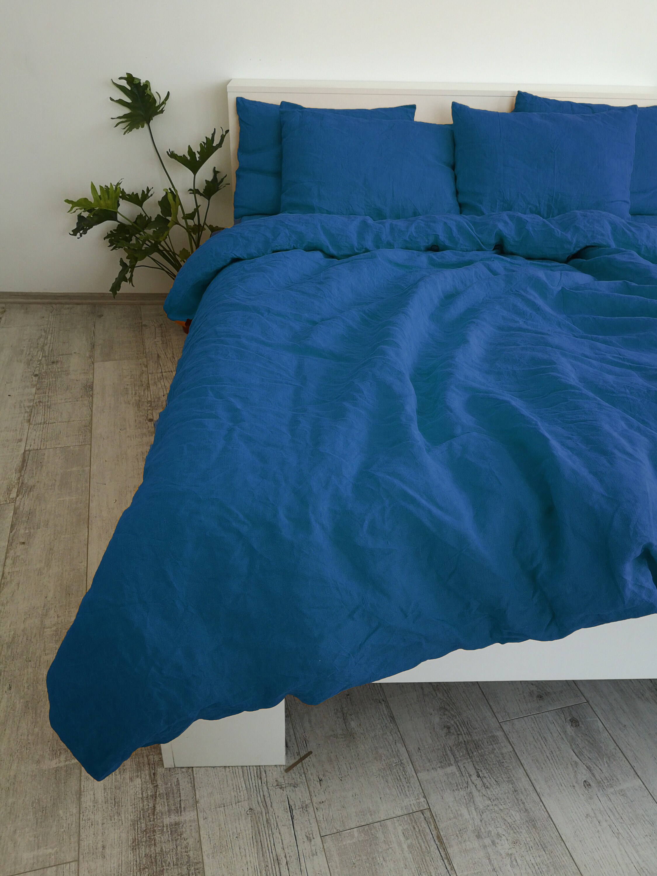 Royal blue linen bedding set / 1 Duvet cover 2 Pillowcases / Etsy