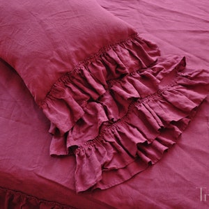 Blue Linen Ruffled Sleeve Set
