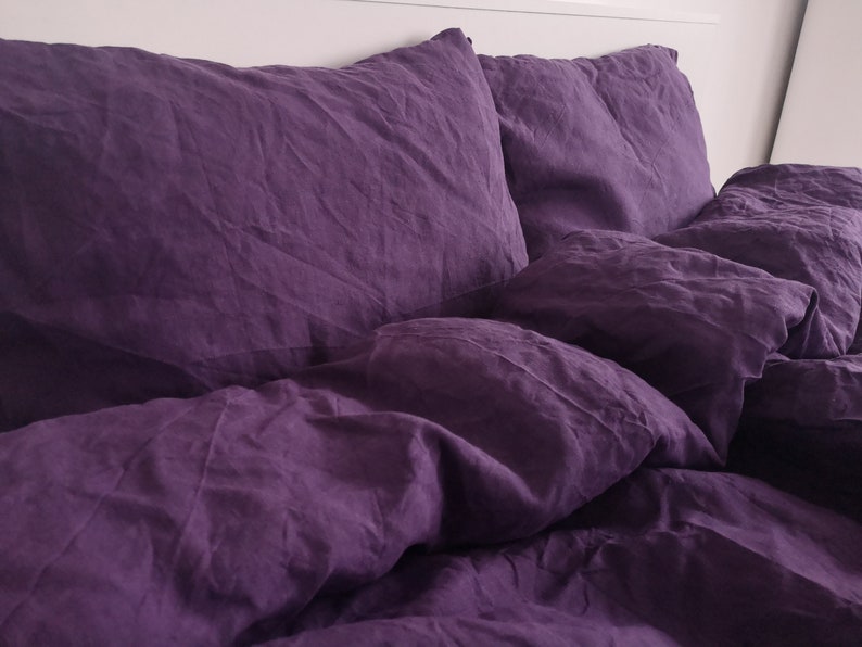 Deep purple linen pillowcase / Purple pillow cover / King Etsy