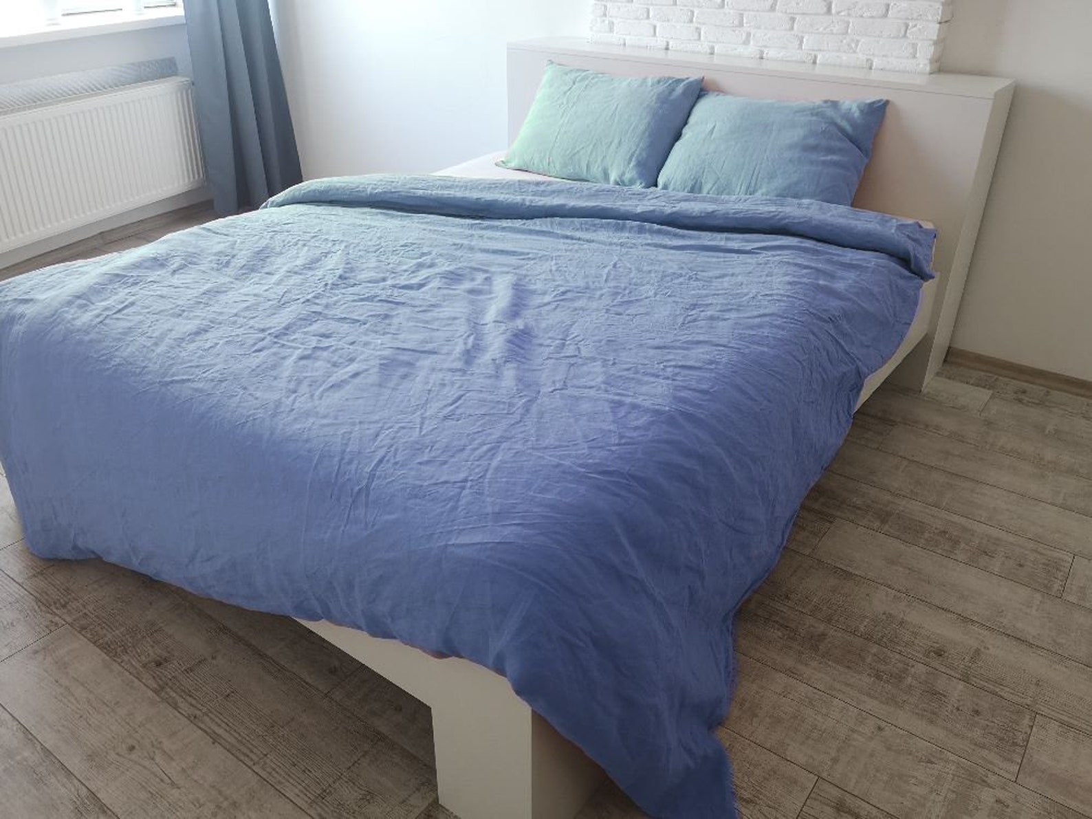 Cornflower blue linen bedding set / 1 Duvet cover 2 Etsy
