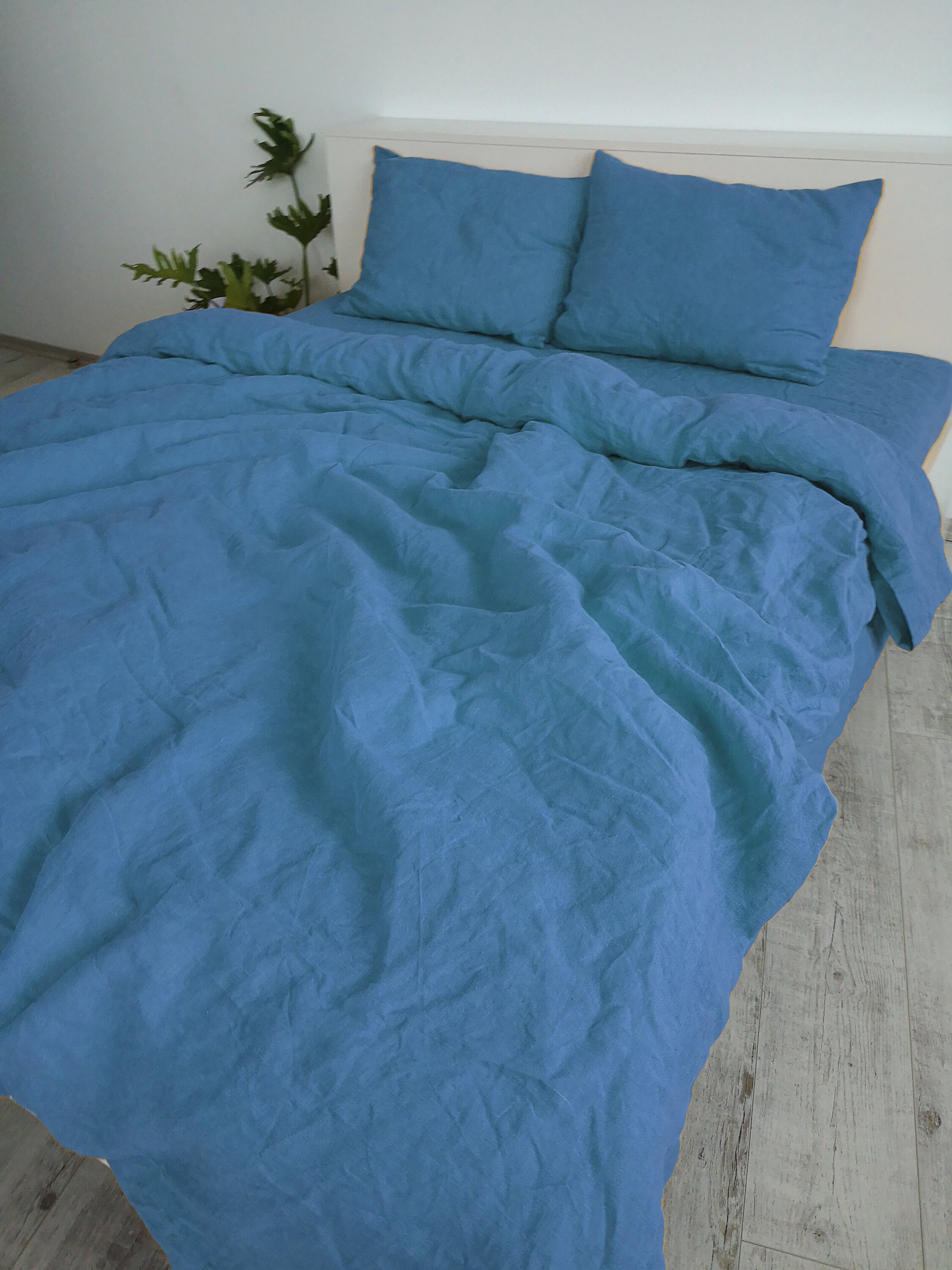 Denim blue linen duvet cover / 1 duvet cover / Softened linen Etsy