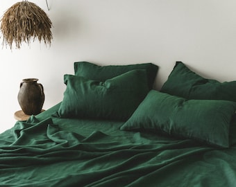 Forest green Linen Pillow Cover Emerald green linen pillowcase Standard Queen King Custom size pillow case