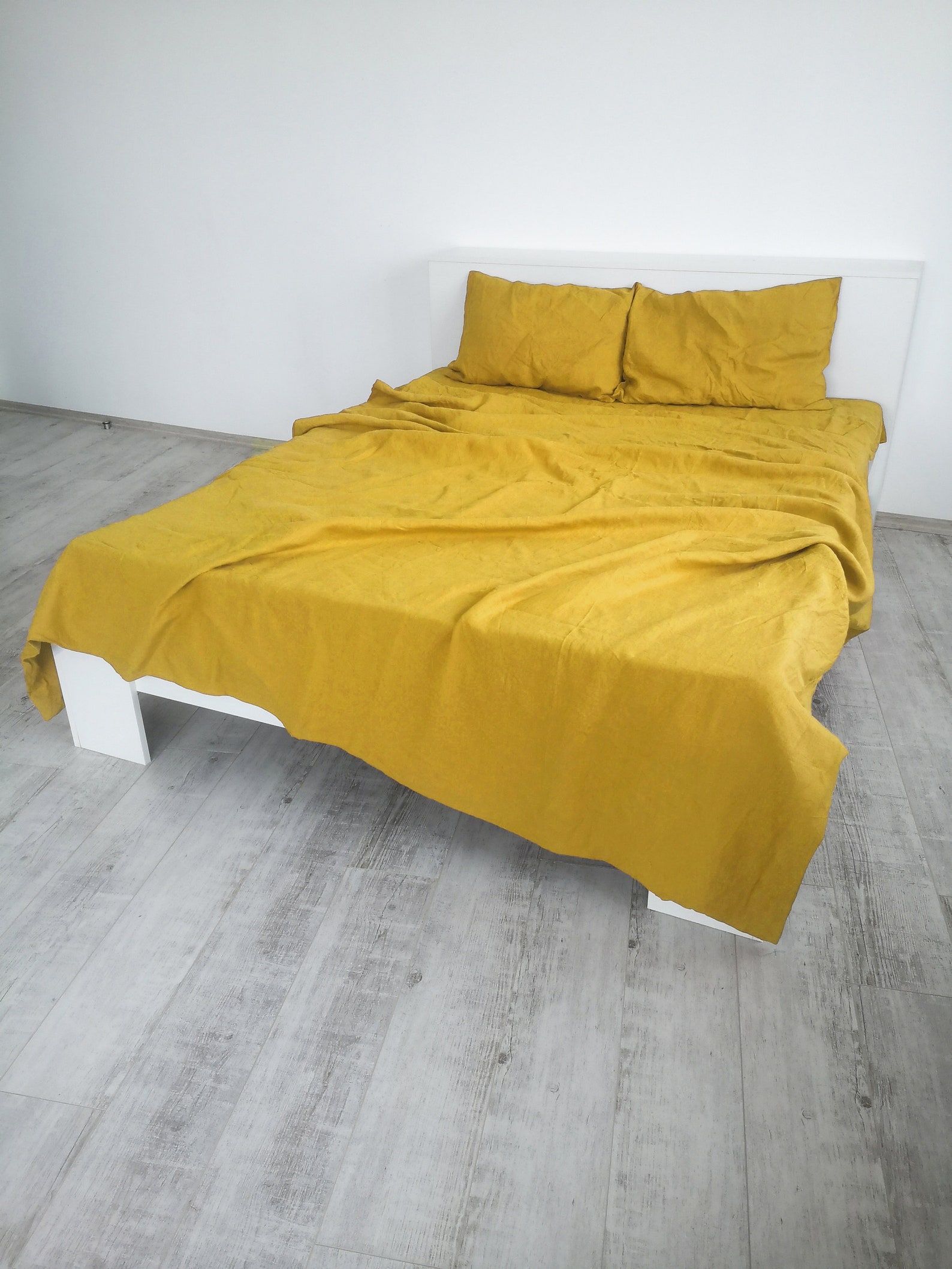 Mustard linen sheet set / 1 flat sheet 1 fitted sheet 2 Etsy