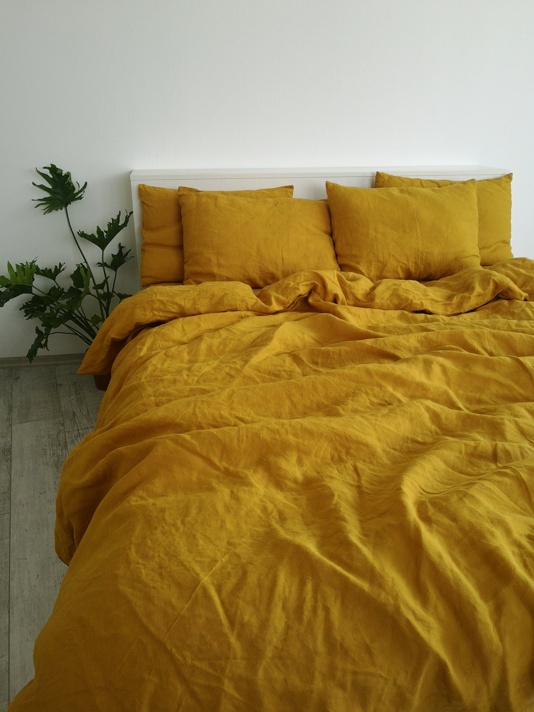 Mustard Linen Duvet Cover Set / 1 Duvet Cover 2 Pillowcases Etsy