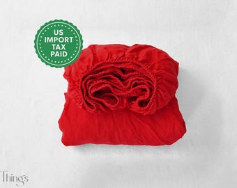 Scarlet red linen fitted sheet 1 Fitted sheet Softened linen sheet Stonewashed linen Linen bedsheet red fitted sheet washed linen