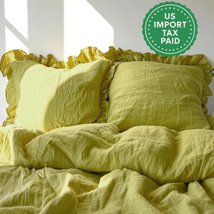 Chartreuse yellow and other colors ruffled linen pillow cover Linen pillowcase with ruffles Standard Queen King Custom size pillow case