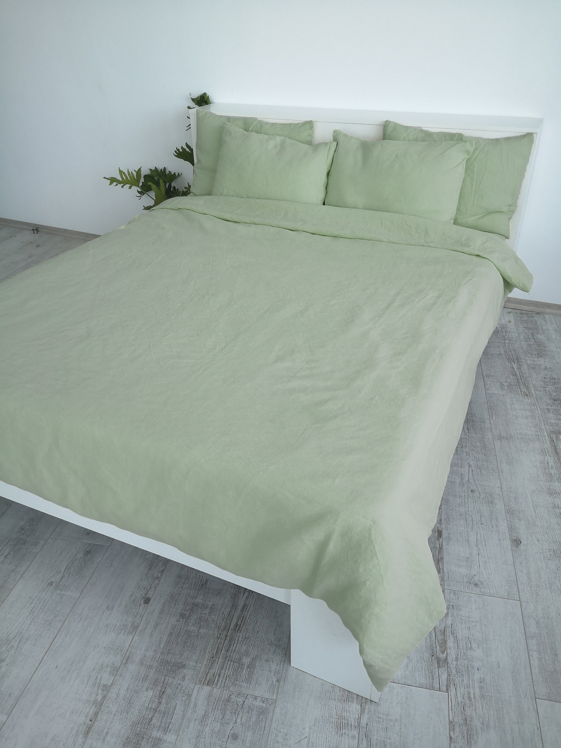 Sage green linen bedding set / 1 Duvet cover 2 Pillowcases / Etsy