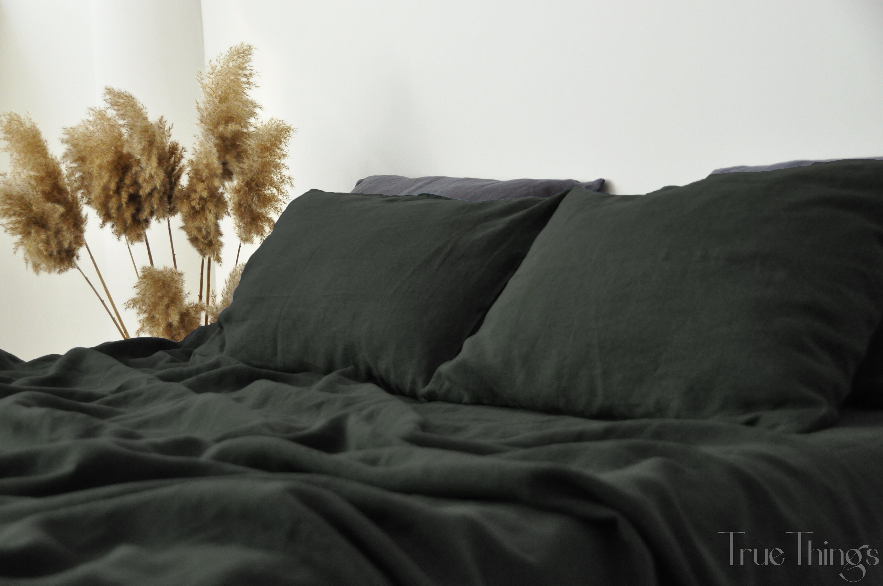 Charcoal Green Linen Sheet Set / 1 Flat Sheet 1 Fitted Sheet Etsy