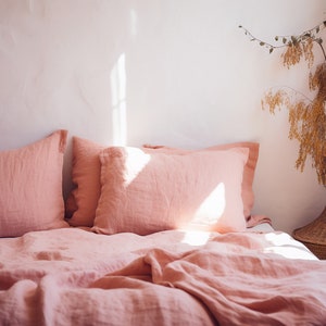 Sunset pink linen pillowcase 1 Pillowcase Pink pillow cover King Queen Standard Euro Custom size Envelope closure