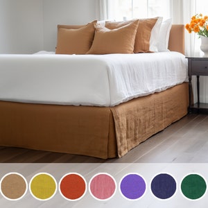 Clay and other colors linen tailored bed skirt Tailored bed skirt Stonewashed linen Wedding gift Queen King Double custom size