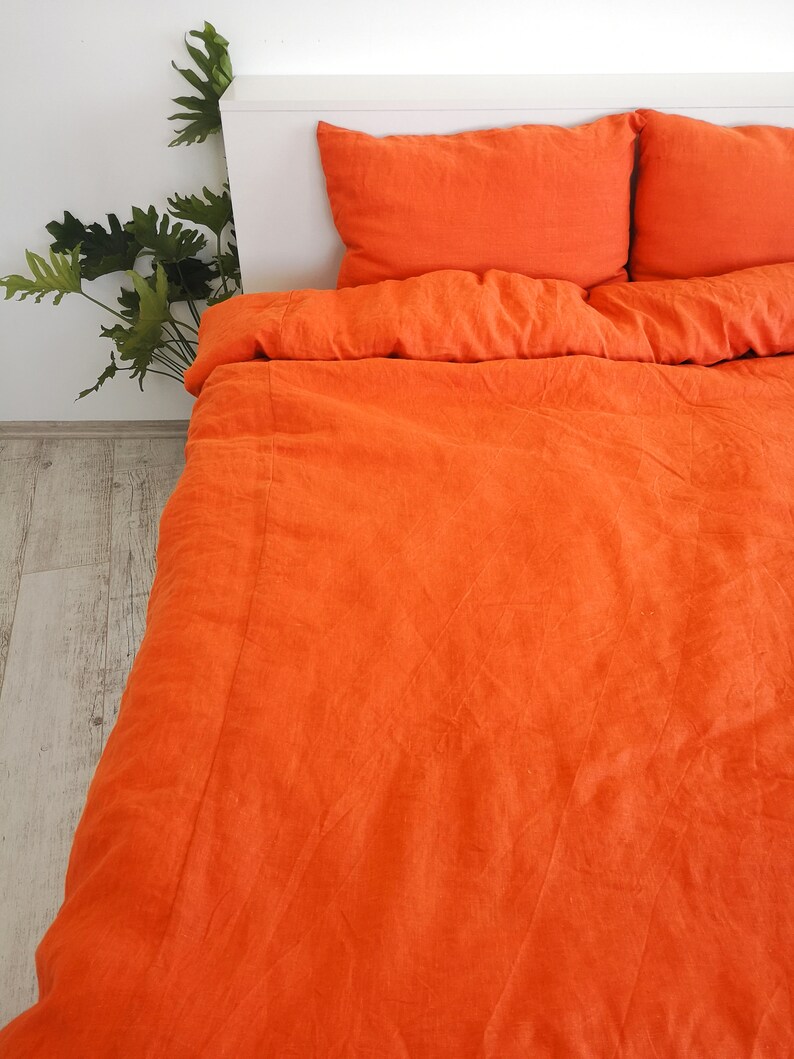 Bright orange linen duvet cover / 1 duvet cover / Softened Etsy