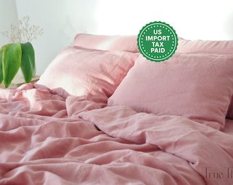 Rose pink linen pillowcase Pink pillow cover King Queen Standard Euro Decorative Australian, Custom size Envelope closure