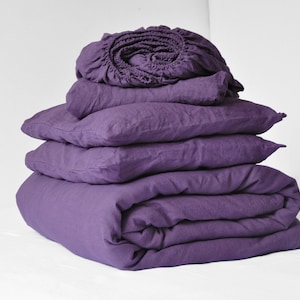 60 colors softened linen 4piece bedding set 1 duvet cover and 1 fitted sheet and 2 pillowcases Different closure types Custom sizes