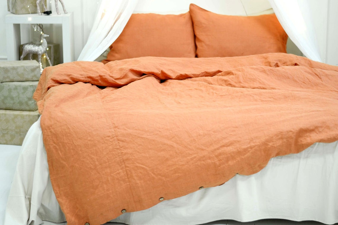Rust linen duvet cover set / 1 Duvet cover 2 Pillowcases in Etsy