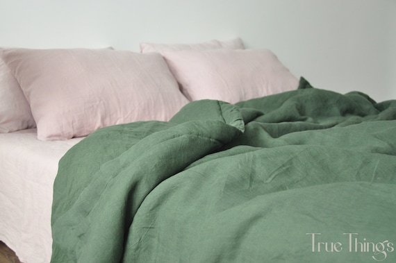 Pine Green and Other Colors Linen Comforter Softened Medium Weight Linen Cotton Sintepon Linen Insert Duvet Emerald Green Blanket Etsy Canada