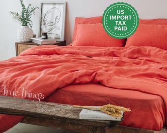 Coral linen pillowcase Coral pillow cover King Queen Standard Euro Decorative Australian, Lumbar, Custom size Envelope closure