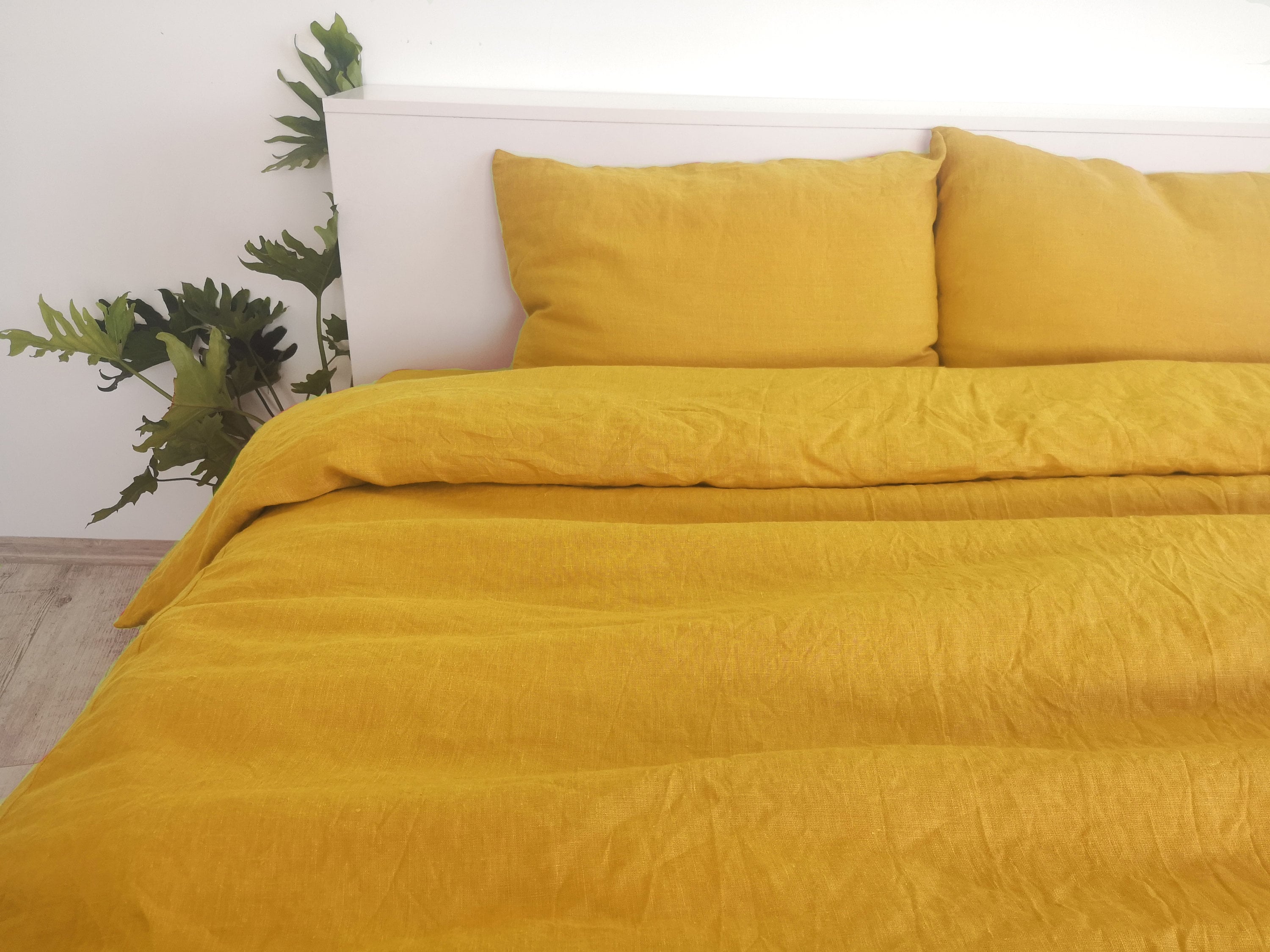 Bright yellow linen bedding set / 1 Duvet cover 2 Etsy