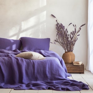 Violet linen sheet set 1 flat sheet and 1 fitted sheet and 2 pillowcases Purple softened linen bedding Stonewashed Lavender bedding set image 7