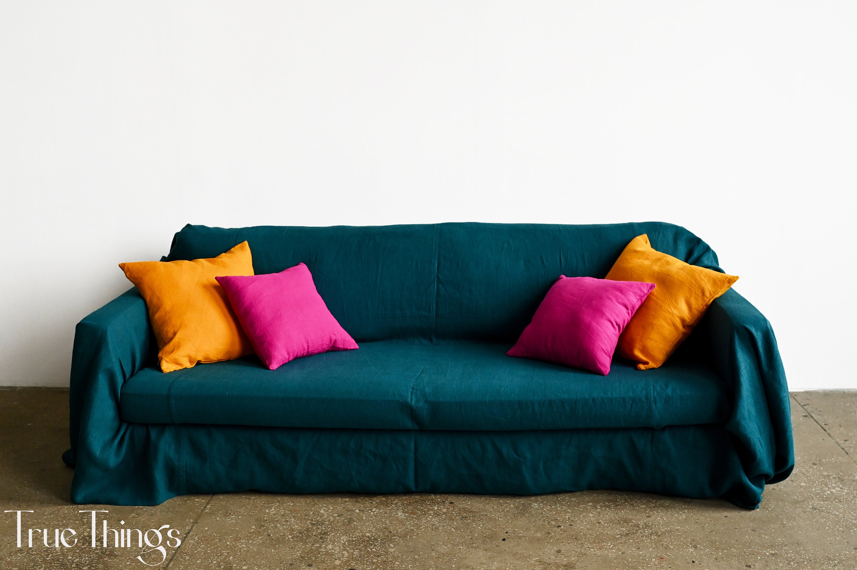 Housse De Canape En Lin Sarcelle Jet De Canape Housse De Etsy France