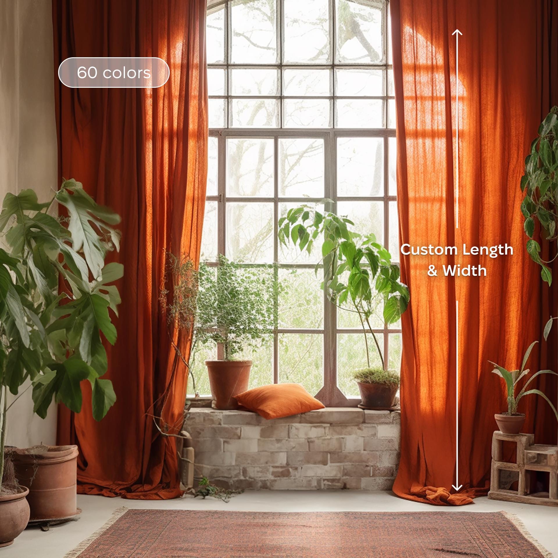 Unlined Drapery Custom Burnt Orange Linen Curtains, Blackout or Unlined Drapes, Custom ...
