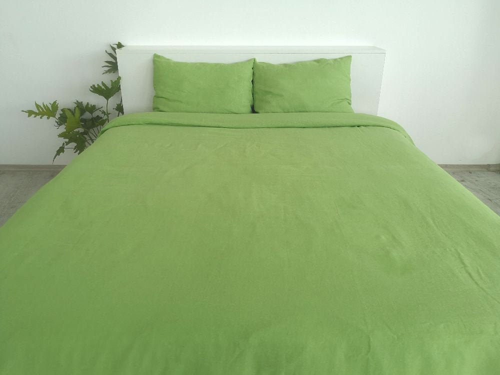 Light green linen bedding set / 1 Duvet cover 2 Pillowcases Etsy