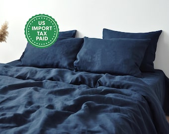 Navy Leinen Bettwäsche Set 1 Bettbezug und 2 Kissenbezüge Erweicht Leinen Tröster Cover Set Quilt Cover Set Versteckter Verschluss