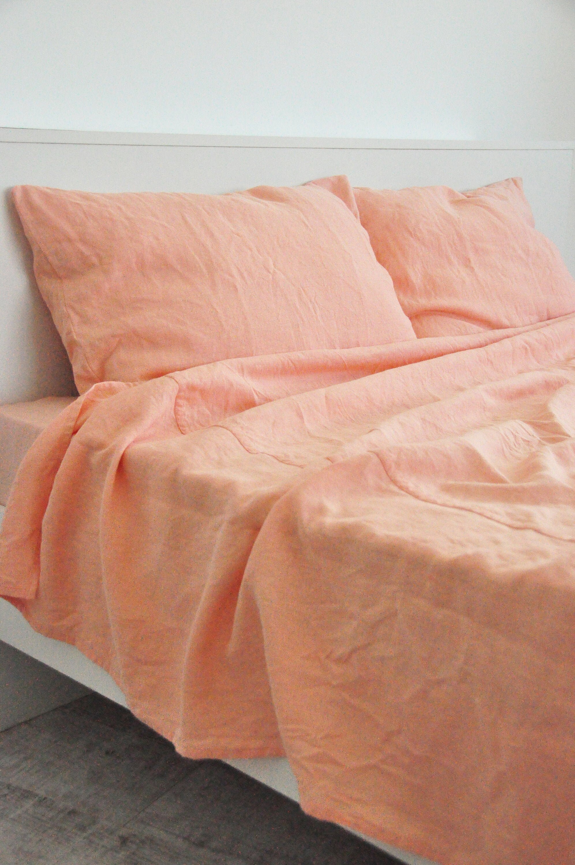 Peach linen sheet set / 1 flat sheet 1 fitted sheet 2 Etsy