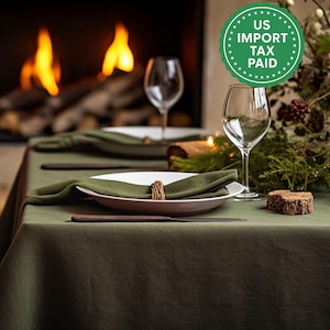 Dark olive rectangle linen tablecloth Christmas theme round square tablecloth Olive rustic linen table cloth Stonewashed linen Custom sizes