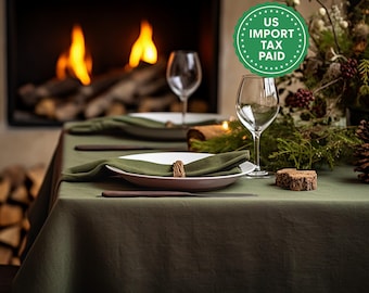 Dark olive rectangle linen tablecloth Christmas theme round square tablecloth Olive rustic linen table cloth Stonewashed linen Custom sizes