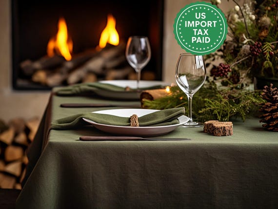 Dark olive rectangle linen tablecloth Christmas theme round square tablecloth Olive rustic linen table cloth Stonewashed linen Custom sizes