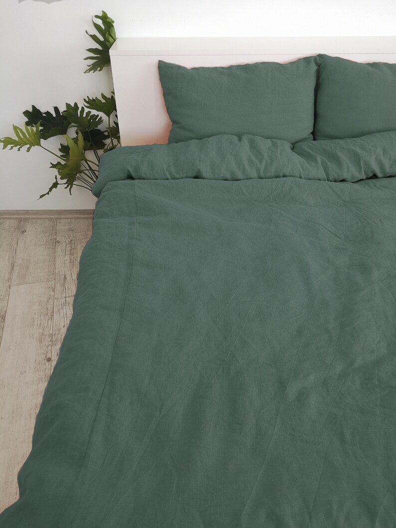 Hunter green linen duvet cover / 1 duvet cover / Softened Etsy
