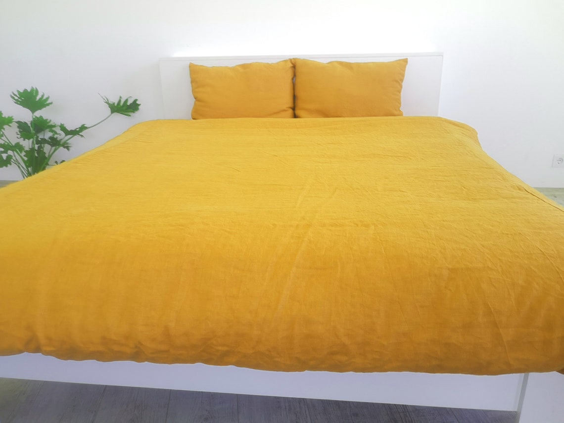 Bright yellow linen bedding set / 1 Duvet cover 2 Etsy