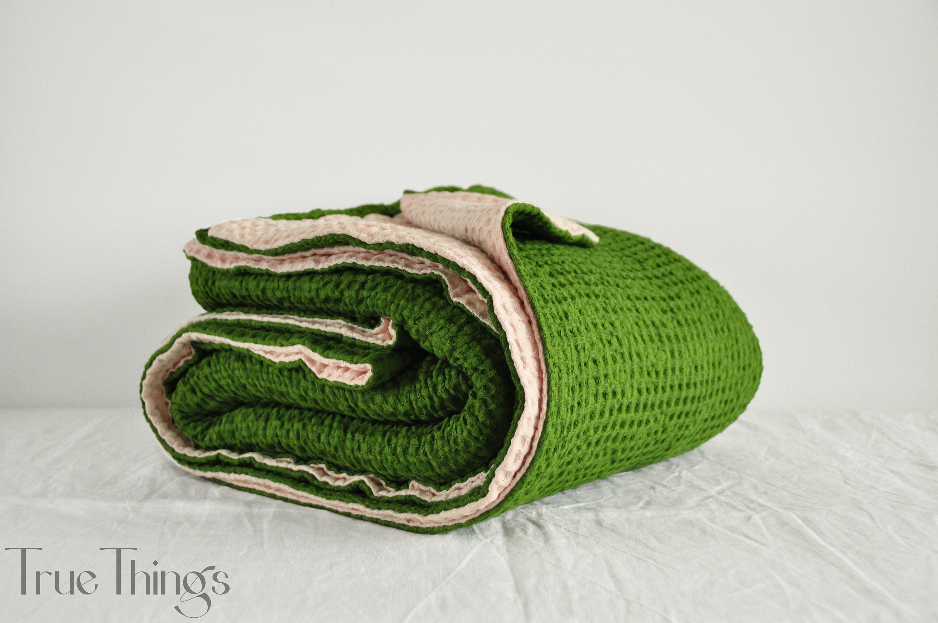 Double-sided waffle linen coverlet / Softened linen / Heavy weight - Picture 2 of 71
