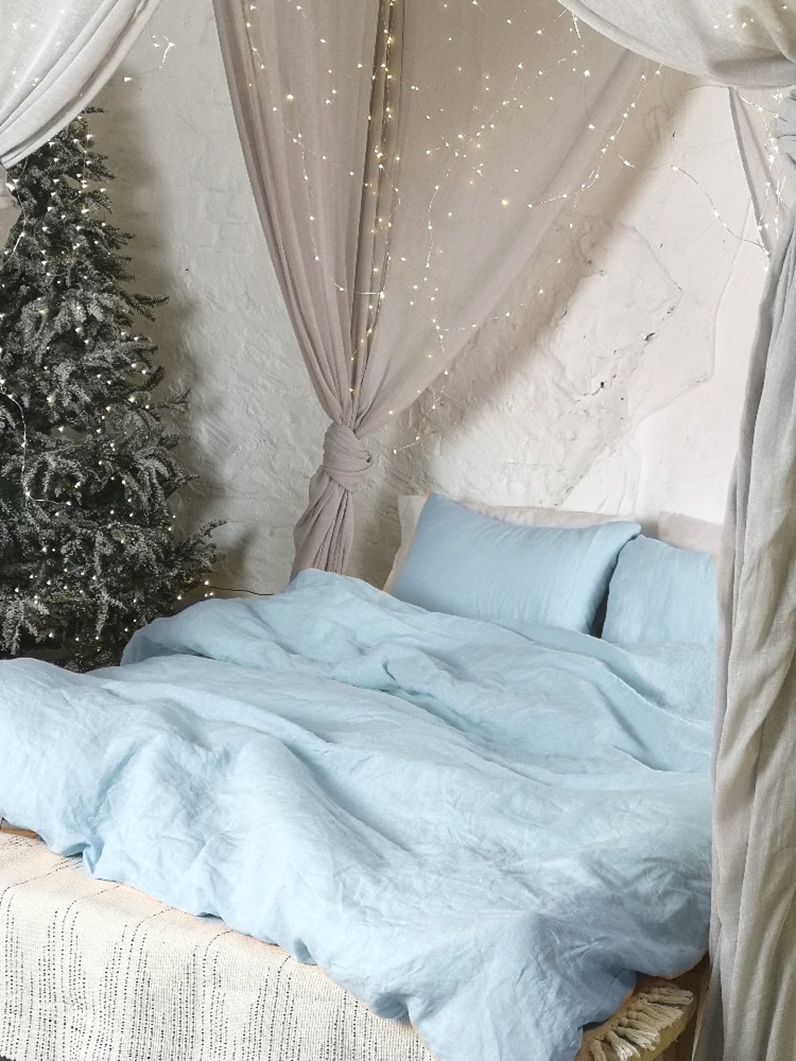 Sky blue linen duvet cover / 1 duvet cover / Softened linen / Etsy