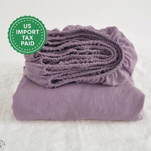 Sábana bajera de lino malva 1 Sábana bajera Sábana de lino suavizado Lino lavado a la piedra Sábana de lino