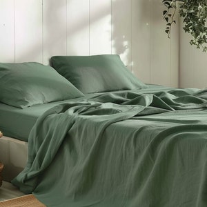 Pine green linen flat sheet 1 Flat sheet Softened linen sheet Stonewashed linen Linen bedsheet Green bed sheet  Farmhouse decor