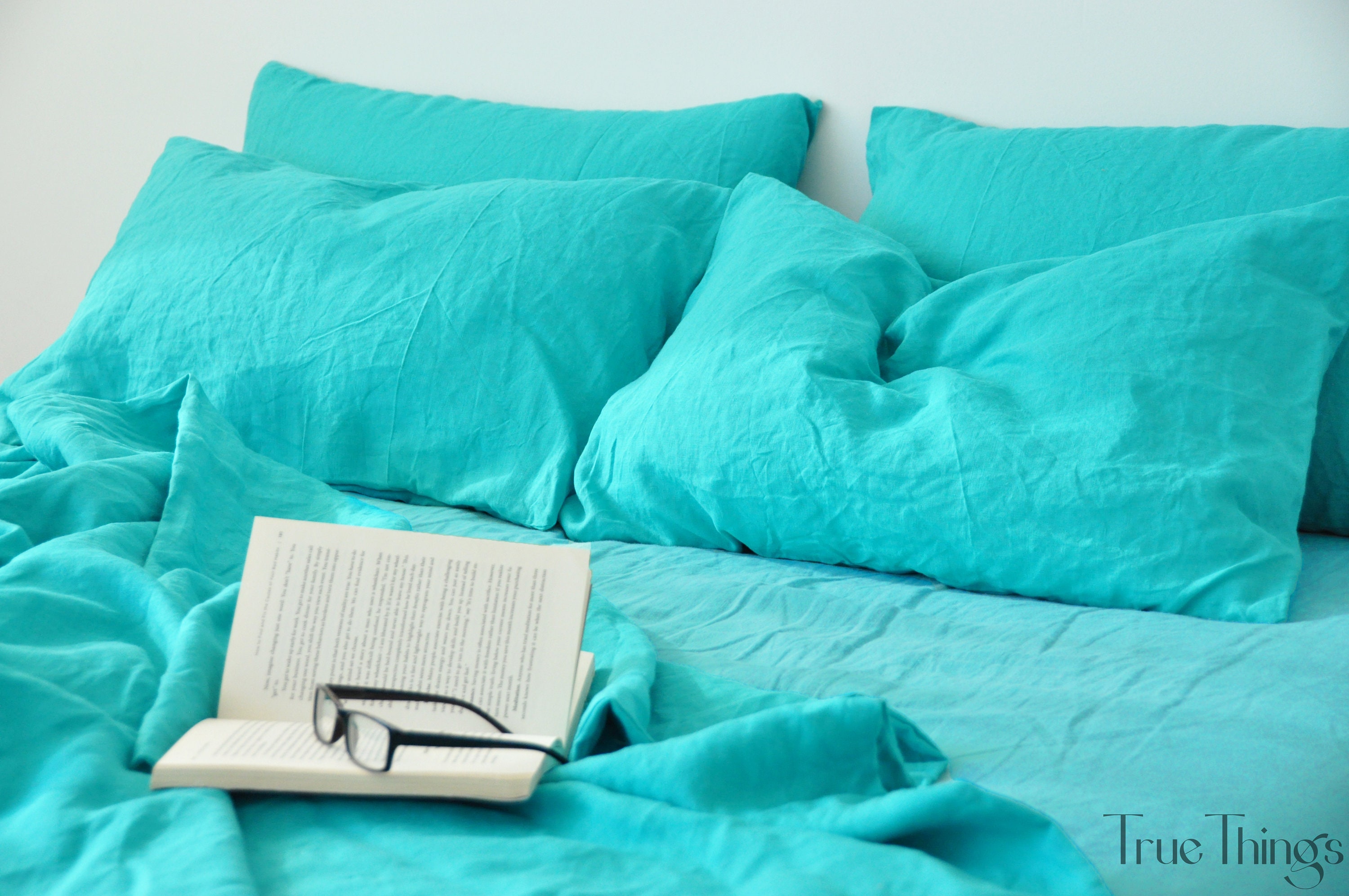Turquoise Linen Flat Sheet / 1 Flat Sheet / Softened Linen Etsy