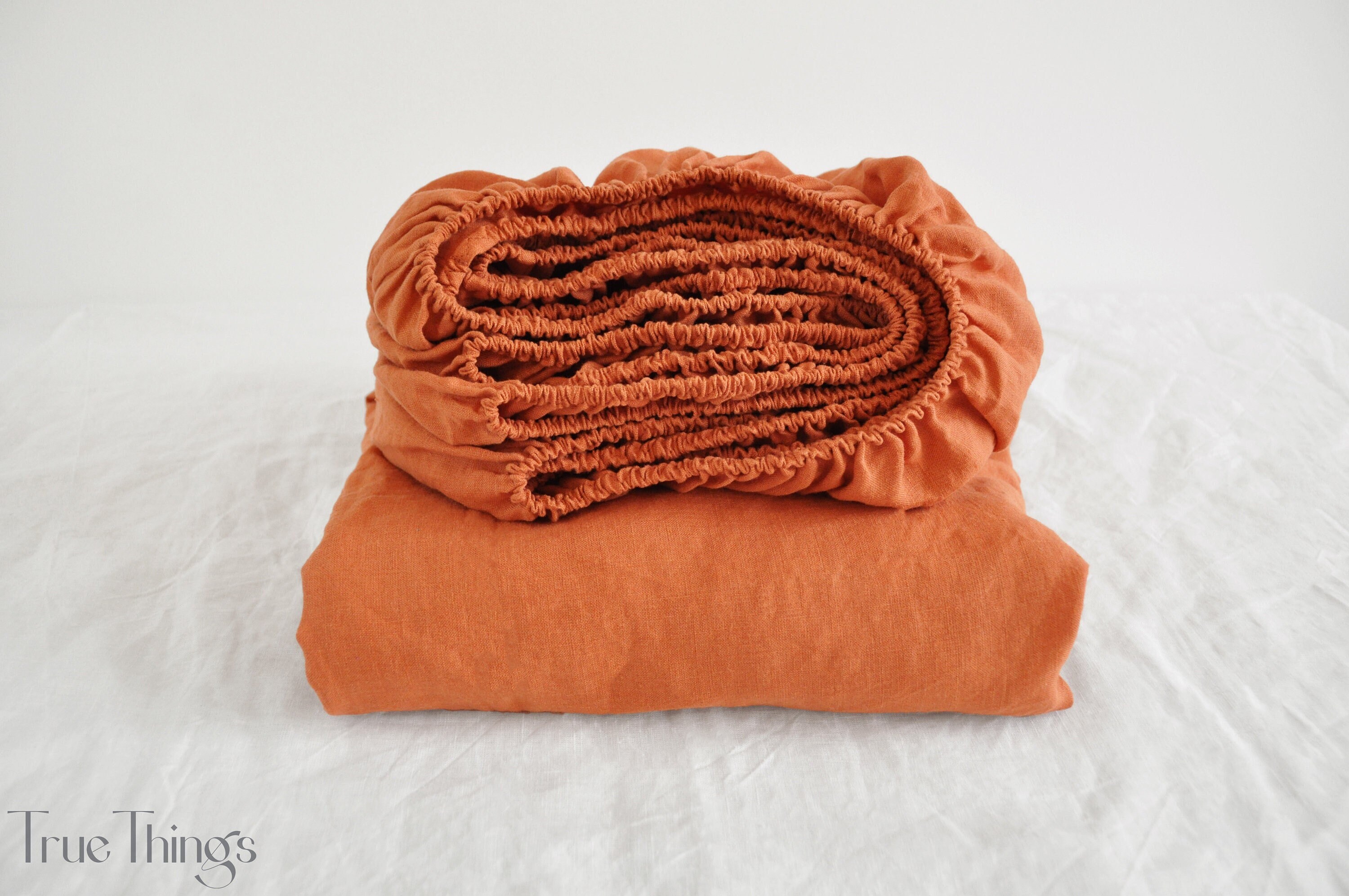 Burnt orange linen fitted sheet 1 Fitted sheet Softened linen sheet Stonewashed linen Linen bedsheet Orange fitted sheet