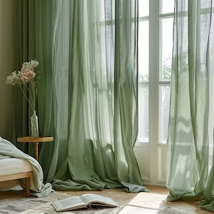 Sage green regular and blackout linen curtains 2 panels Unlined Cotton Blackout lining Medium weight linen Custom size