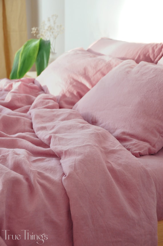 Pink linen comforter deals